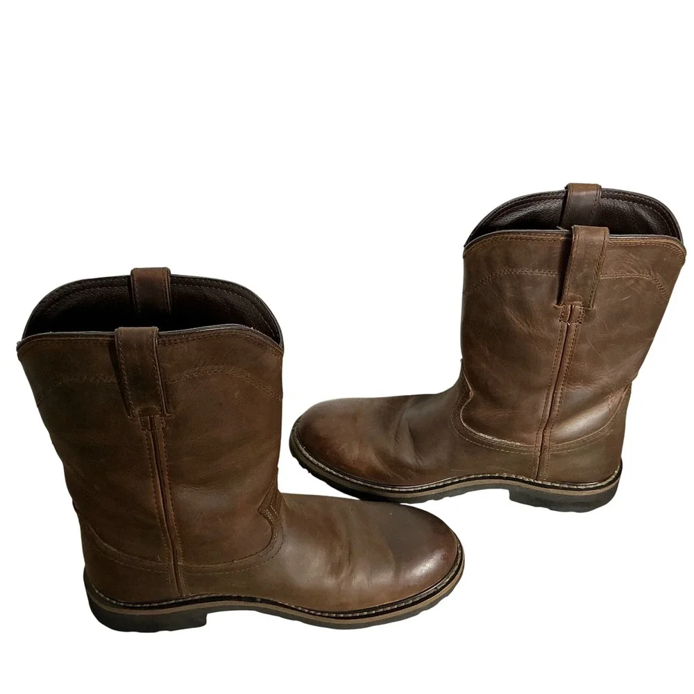 Justin WK4960‎ Waterproof Brown Leather Pull-On Work Boots Men's 11.5D Soft Toe